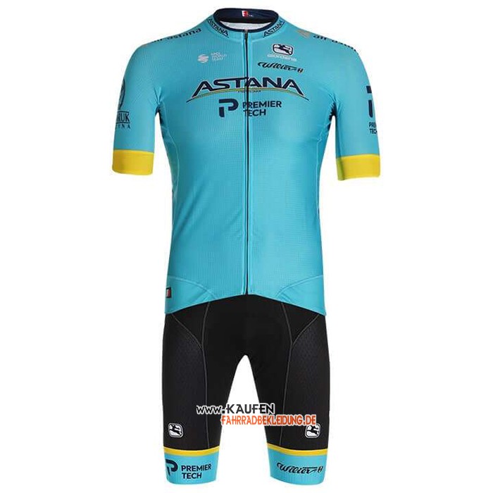 Astana Kurzarmtrikot 2020 und Kurze Tragerhose Gelb Blau